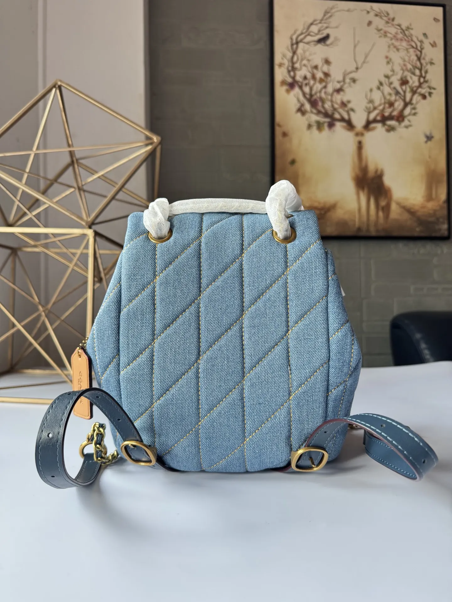 Coach 蓝色 牛仔 羊皮 双肩包 实用双肩款
