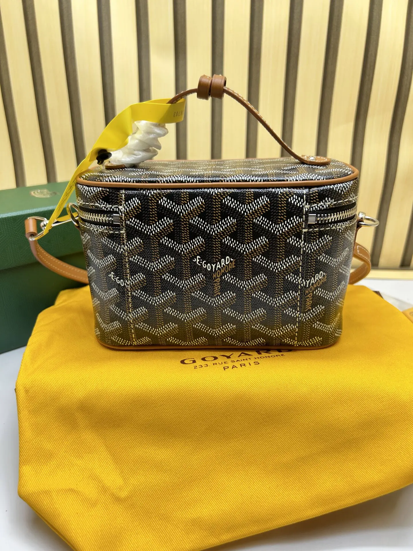 Brown Yellow Cosmetic Pouch Leather