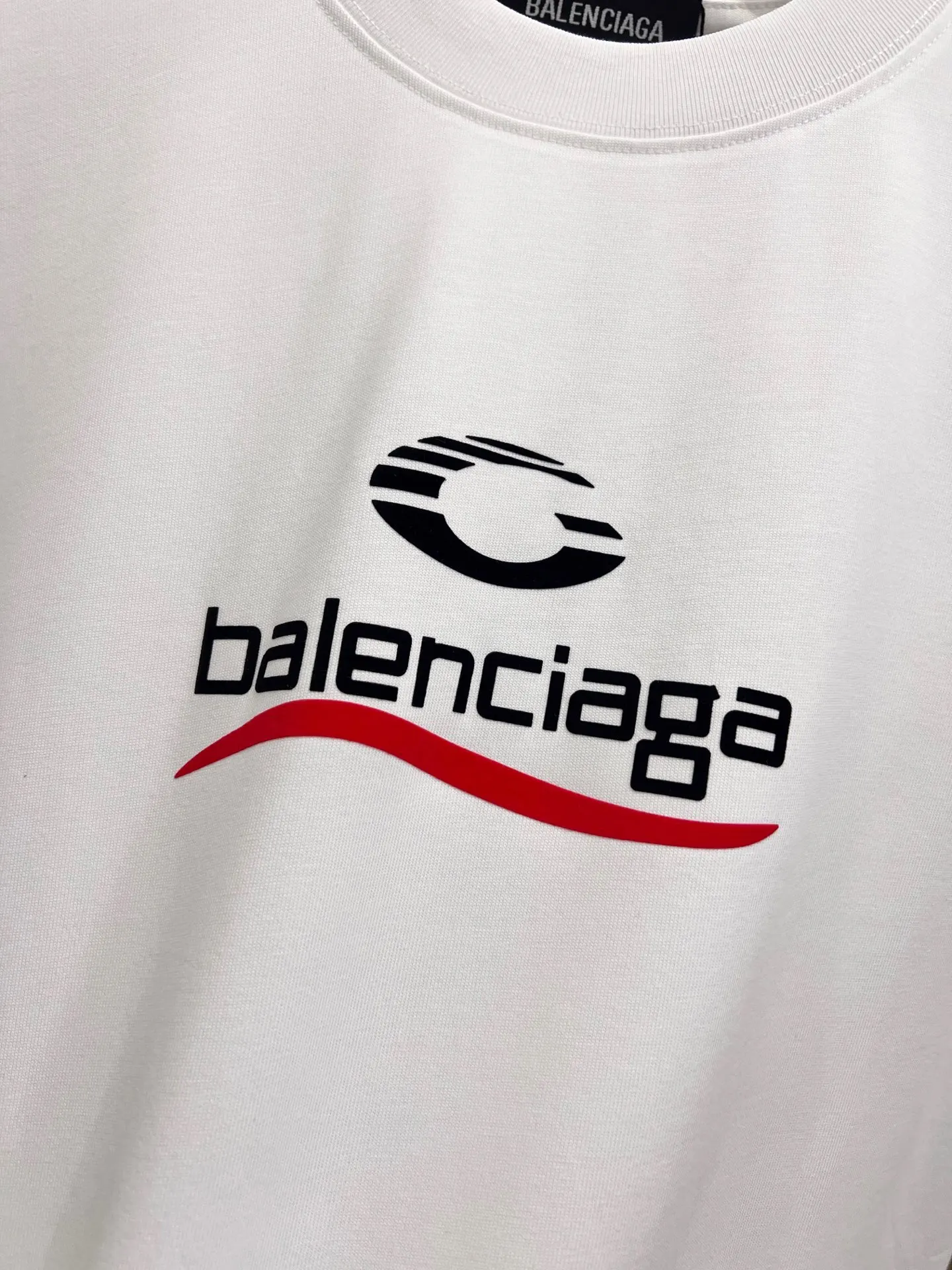 Balenciaga 紅色波浪標識圓領短袖T恤 白色
