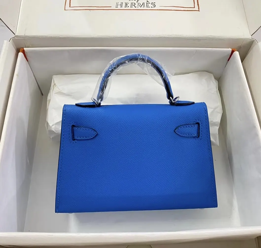 Hermès 迷你皮革手提包 皇家蓝银扣
