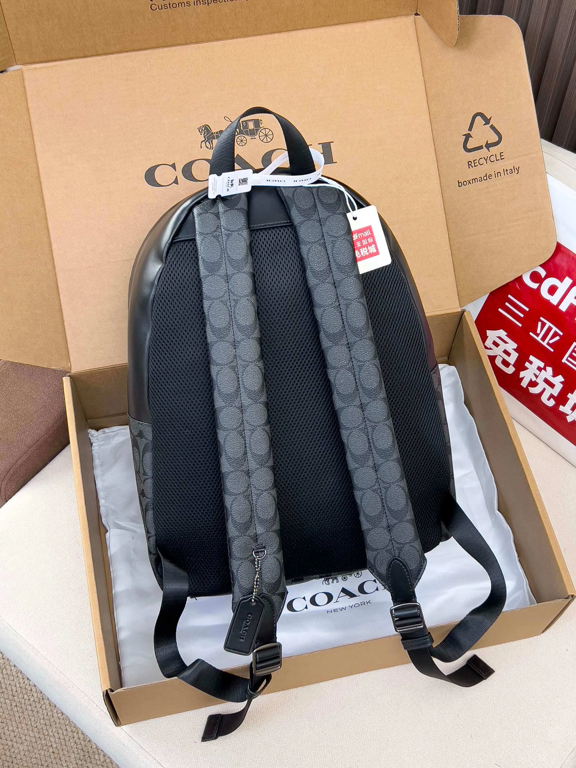 Coach 牛皮 pvc 皮条纹 旅行袋 大容量旅行款