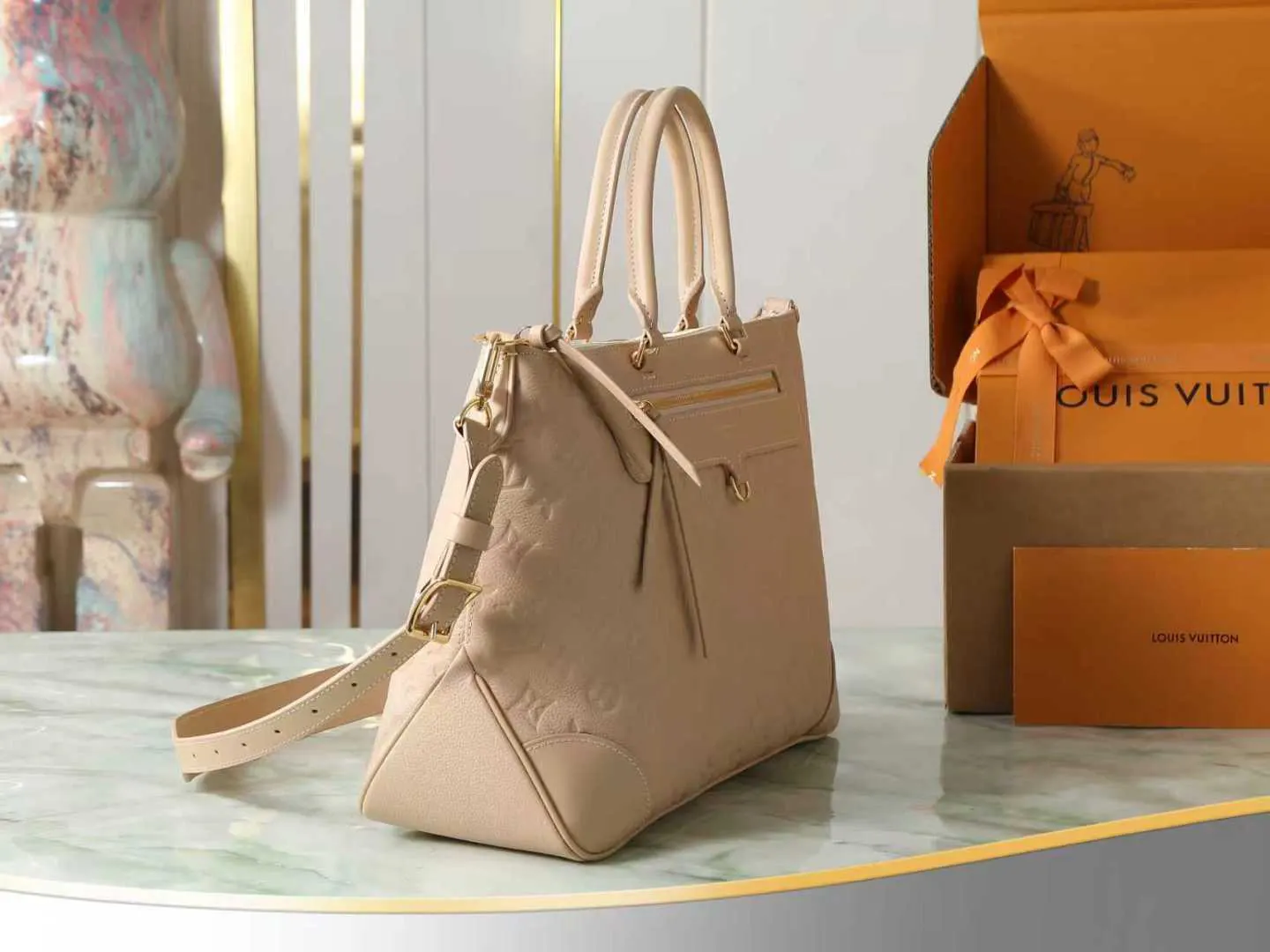 Beige Gold Tote Bag