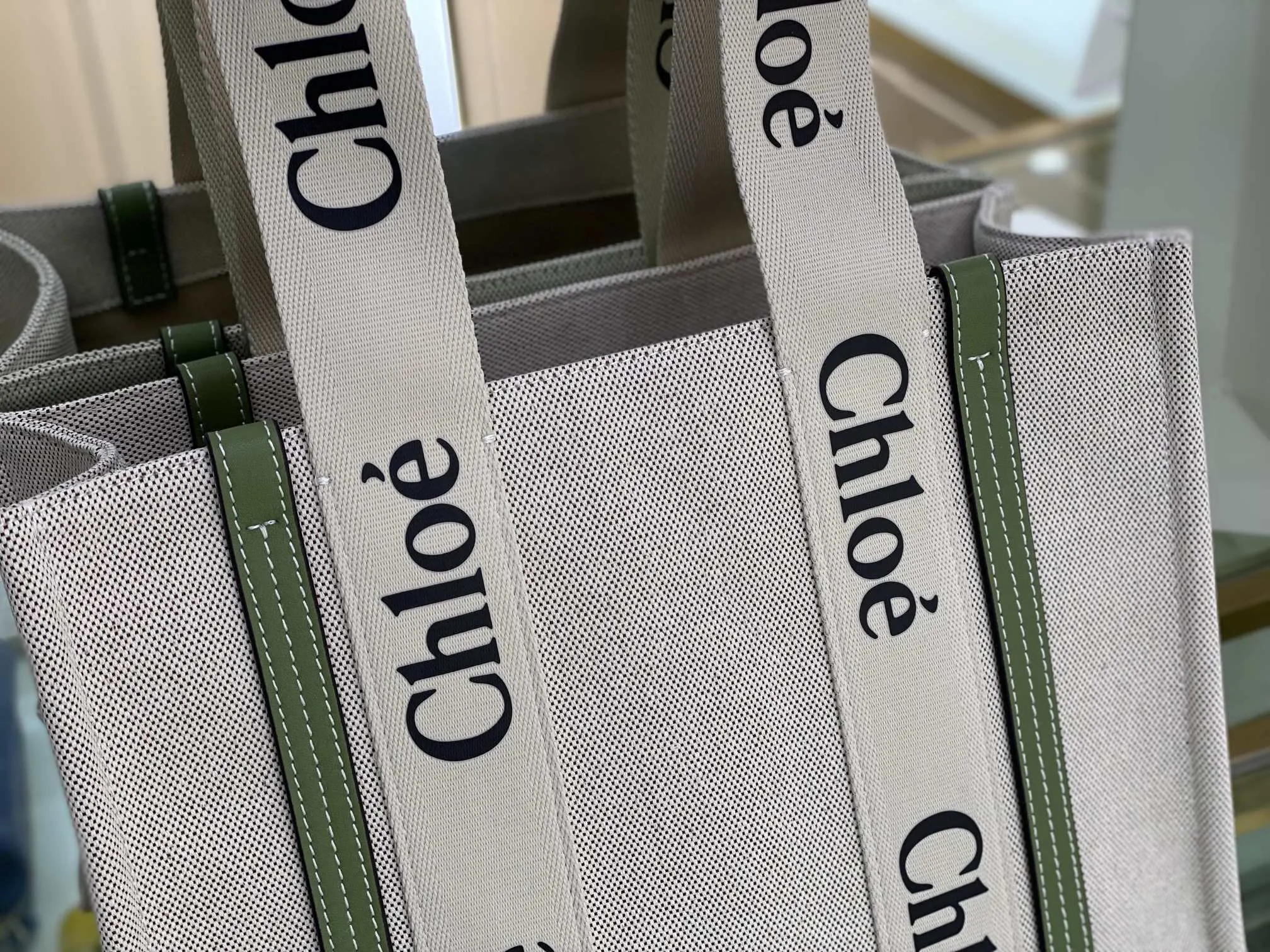 Green Beige Tote Bag Canvas