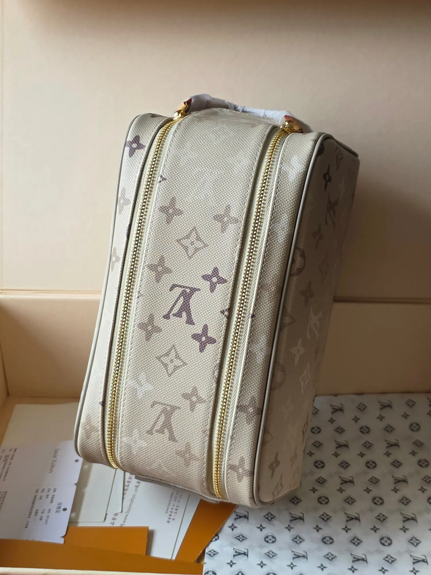 Beige Cosmetic Pouch Leather