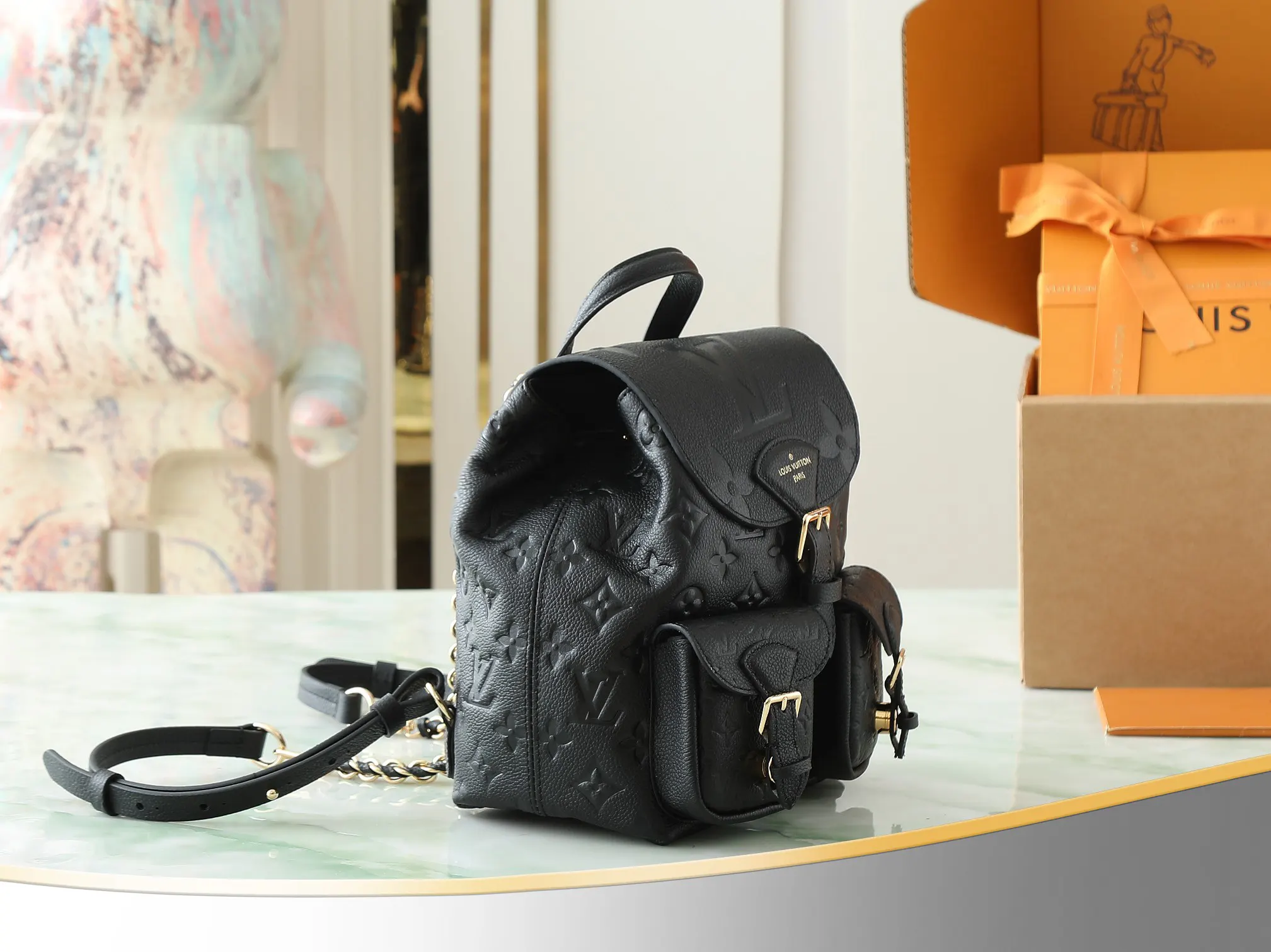 Black White Backpack Leather