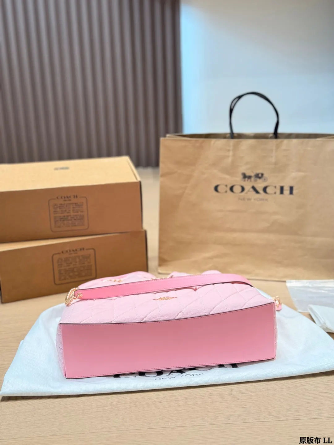 Coach 粉色 金色 托特包 大容量托特款