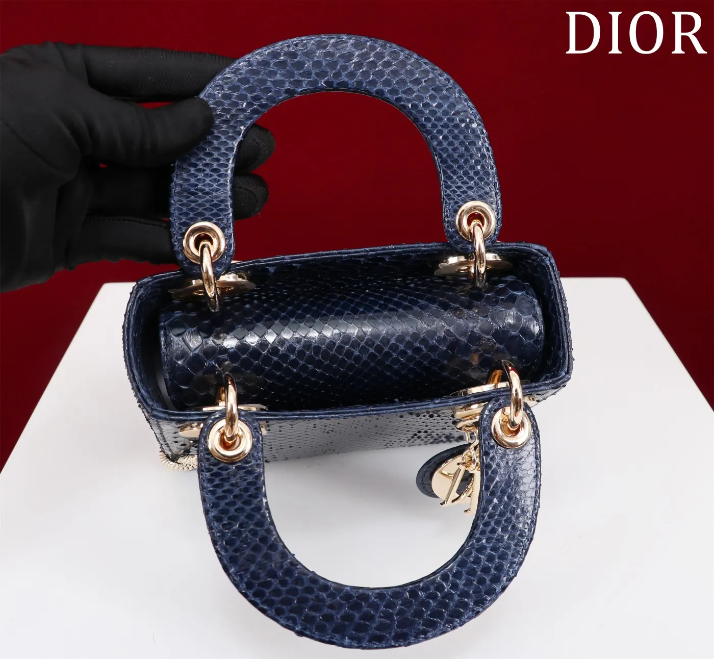 Dior Lady Dior Lady 蓝色藤格纹手提斜挎包 红底