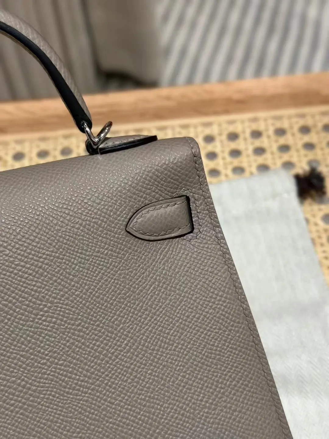 Hermès 迷你皮革手提包 大象灰银扣