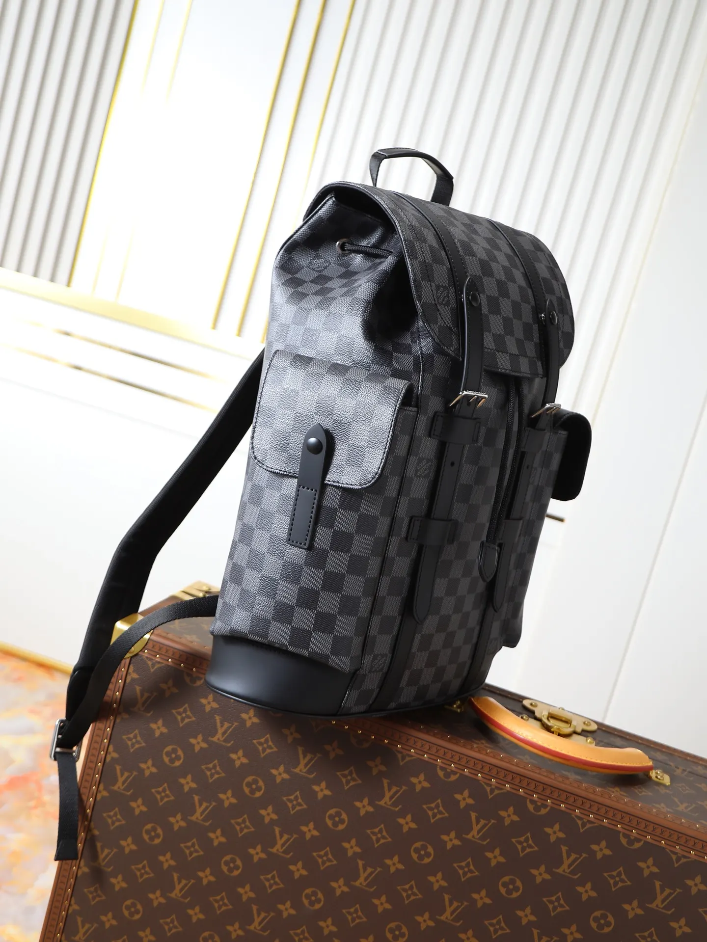 LV 黑色 老花 牛皮 旅行袋 大容量旅行款