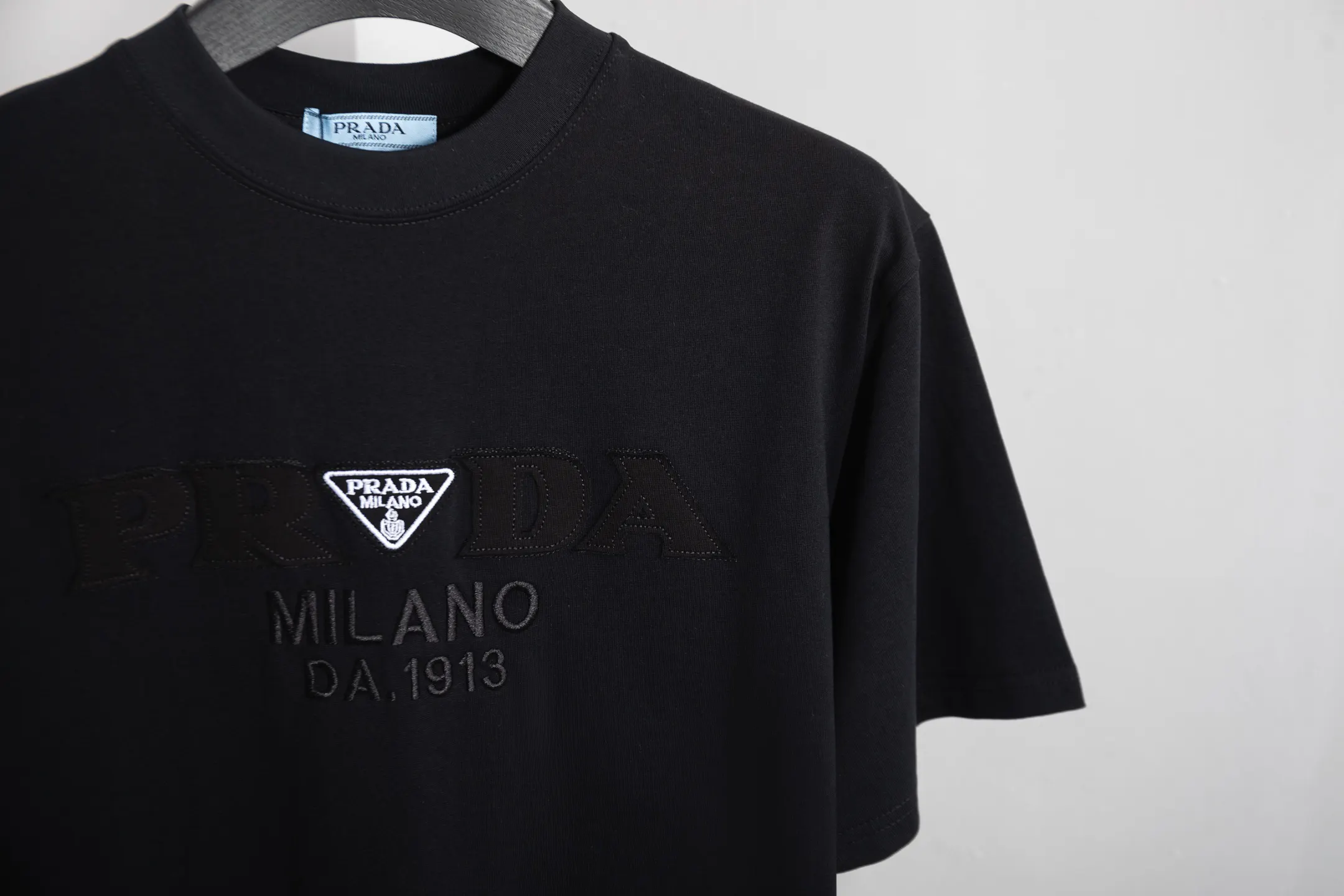 Prada 贴布字母刺绣 短袖T恤 高克重休闲
