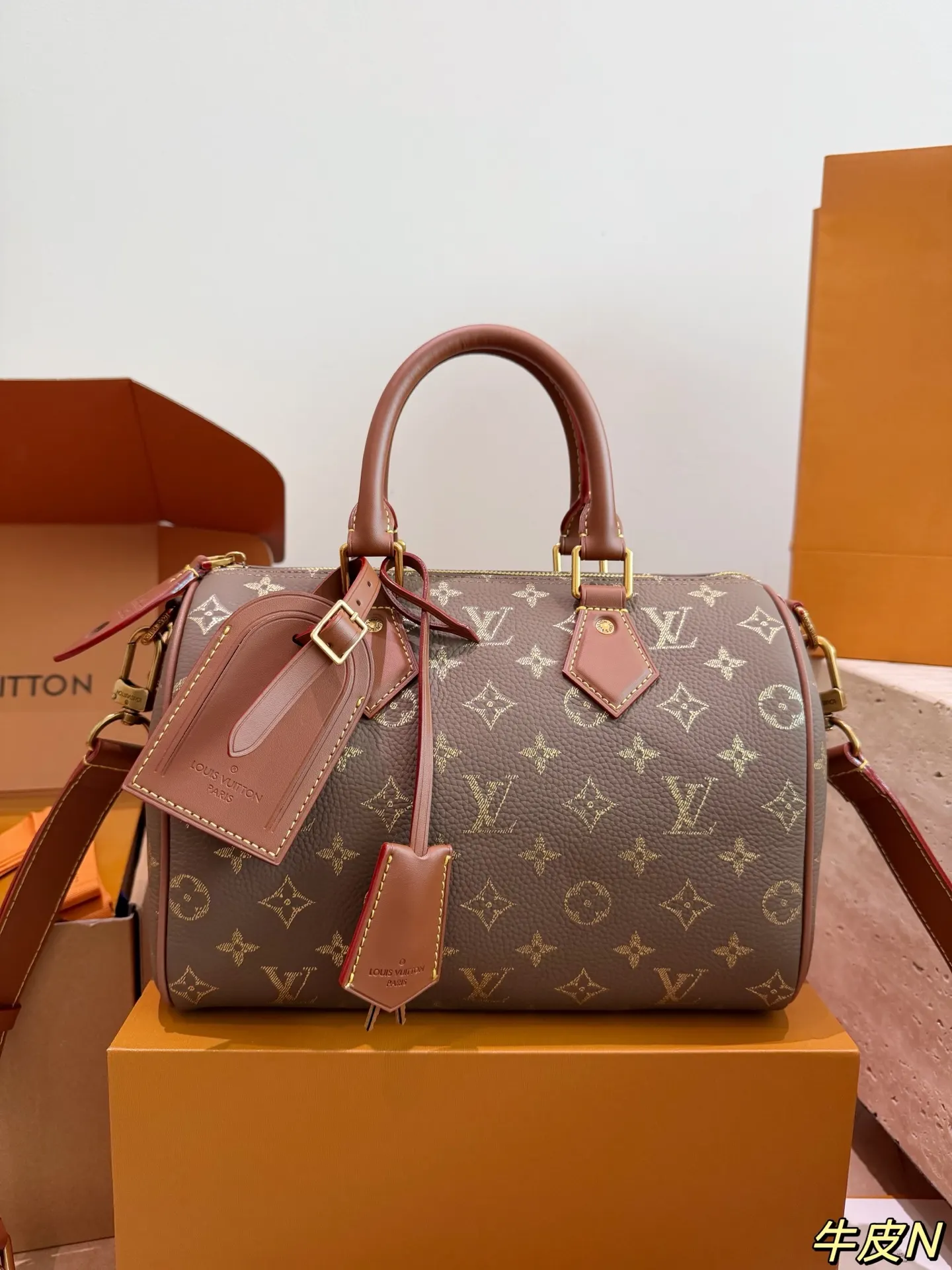 LV Speedy 焦糖色 老花 牛皮 链条包 精致链条款