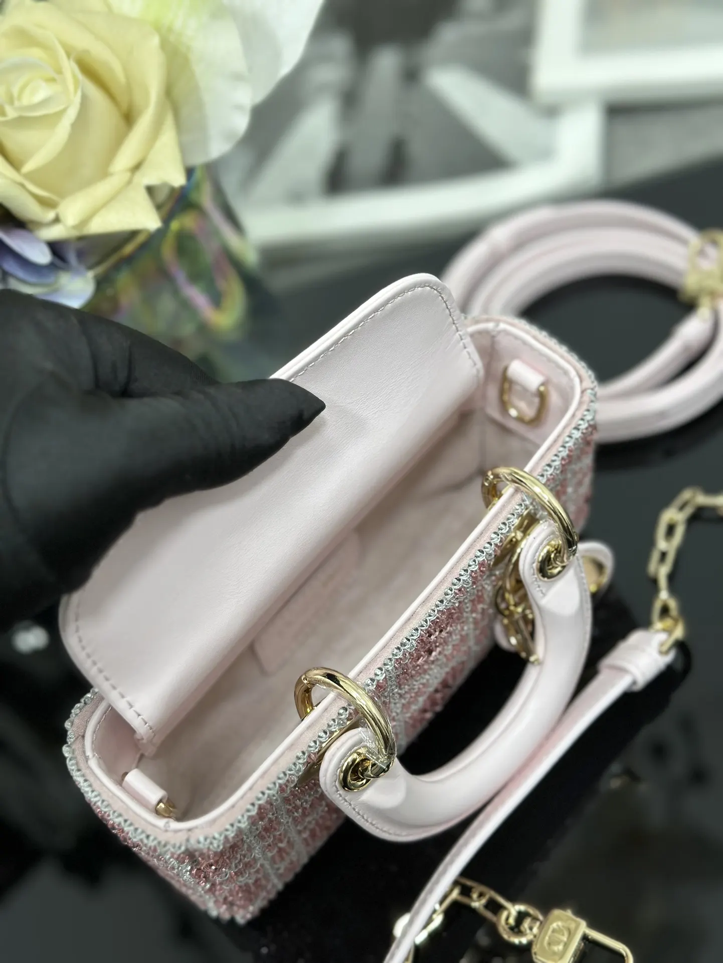 Dior 白色 粉色 皮革 链条包 精致链条款