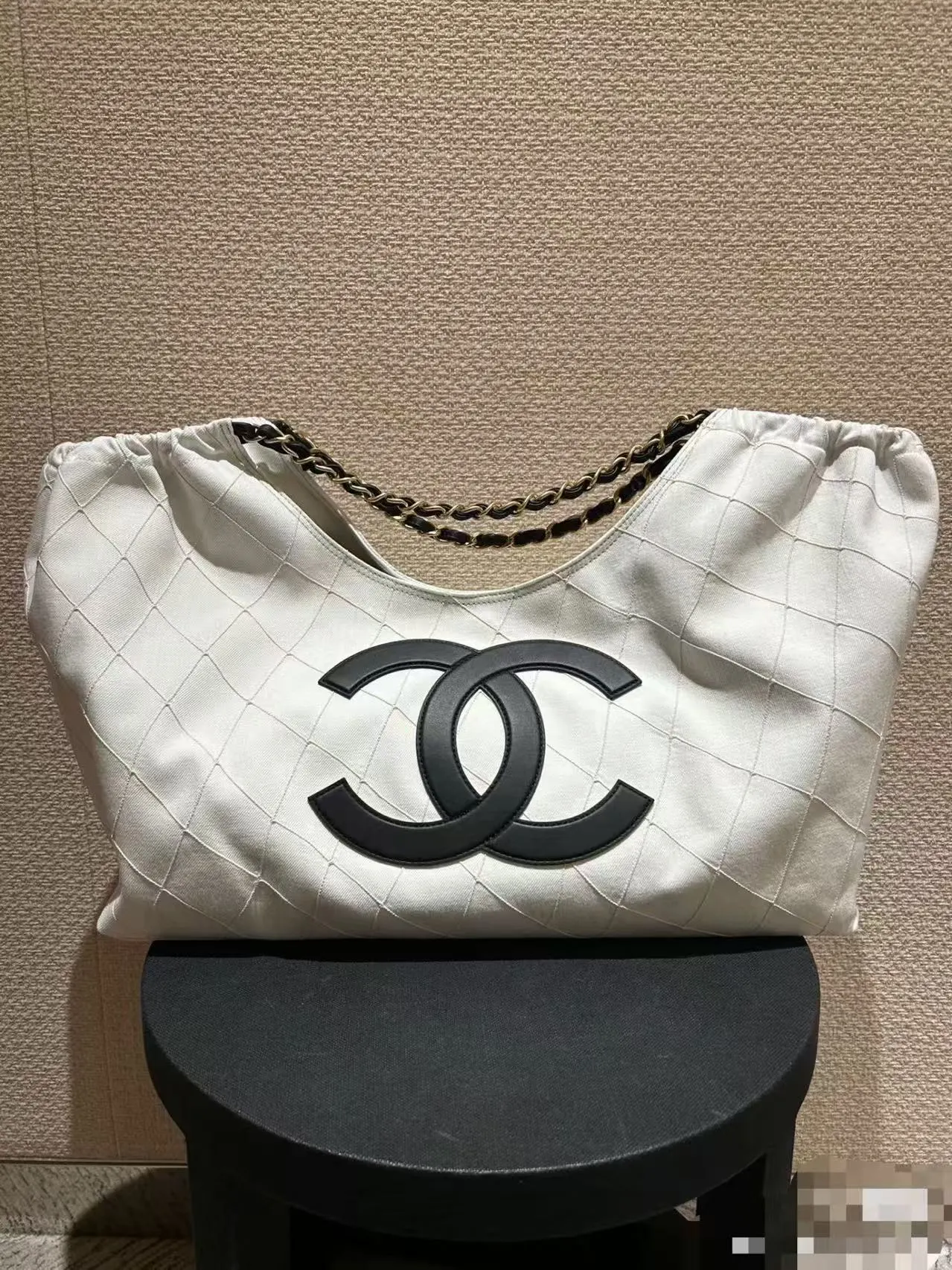 白色 奶白 帆布 OHANEL 白色帆布沙滩包托特包 帆布沙 大容量托特款