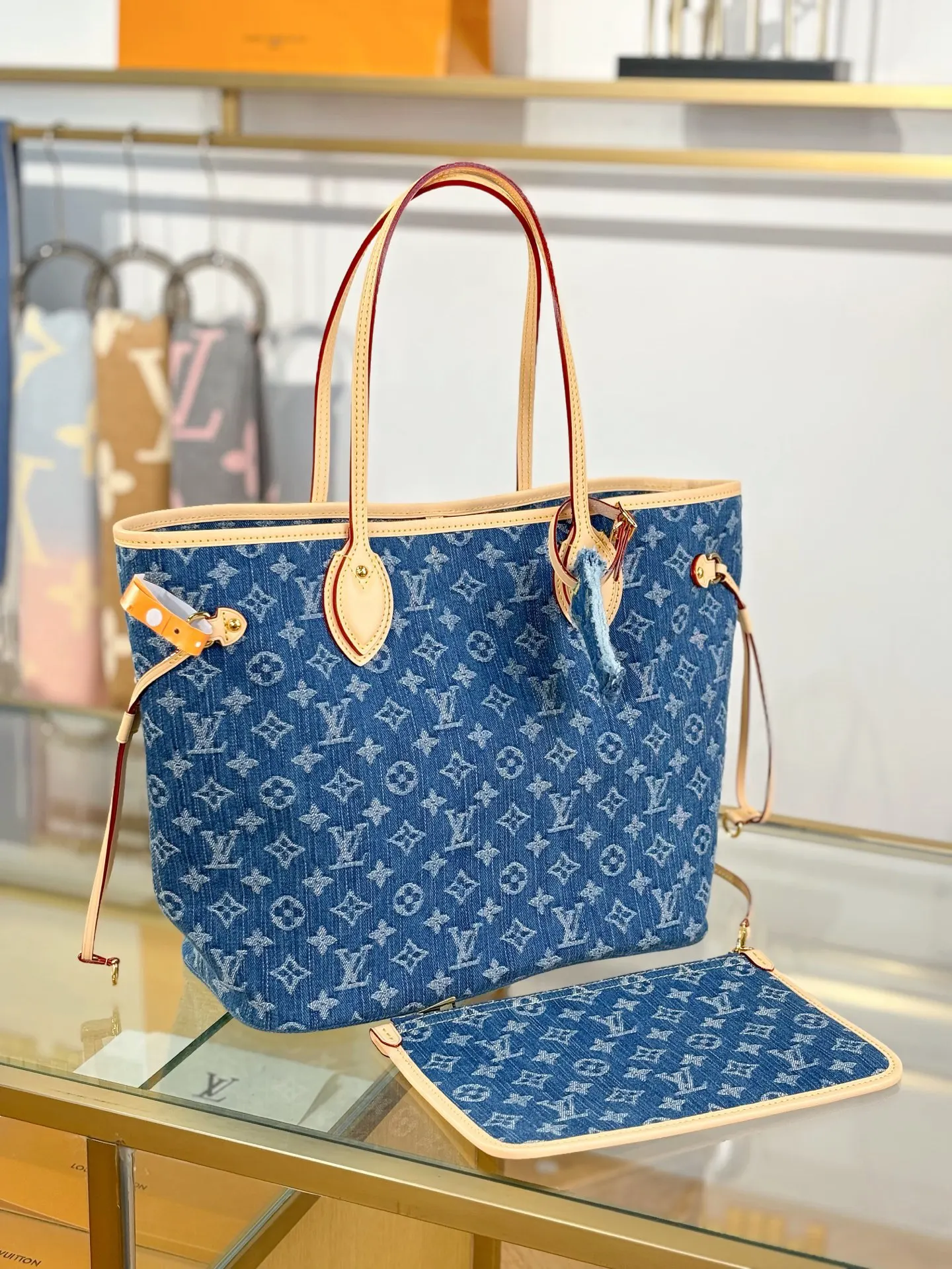 Neverfull 牛仔 丹宁 牛皮 收納包 旅行收納款