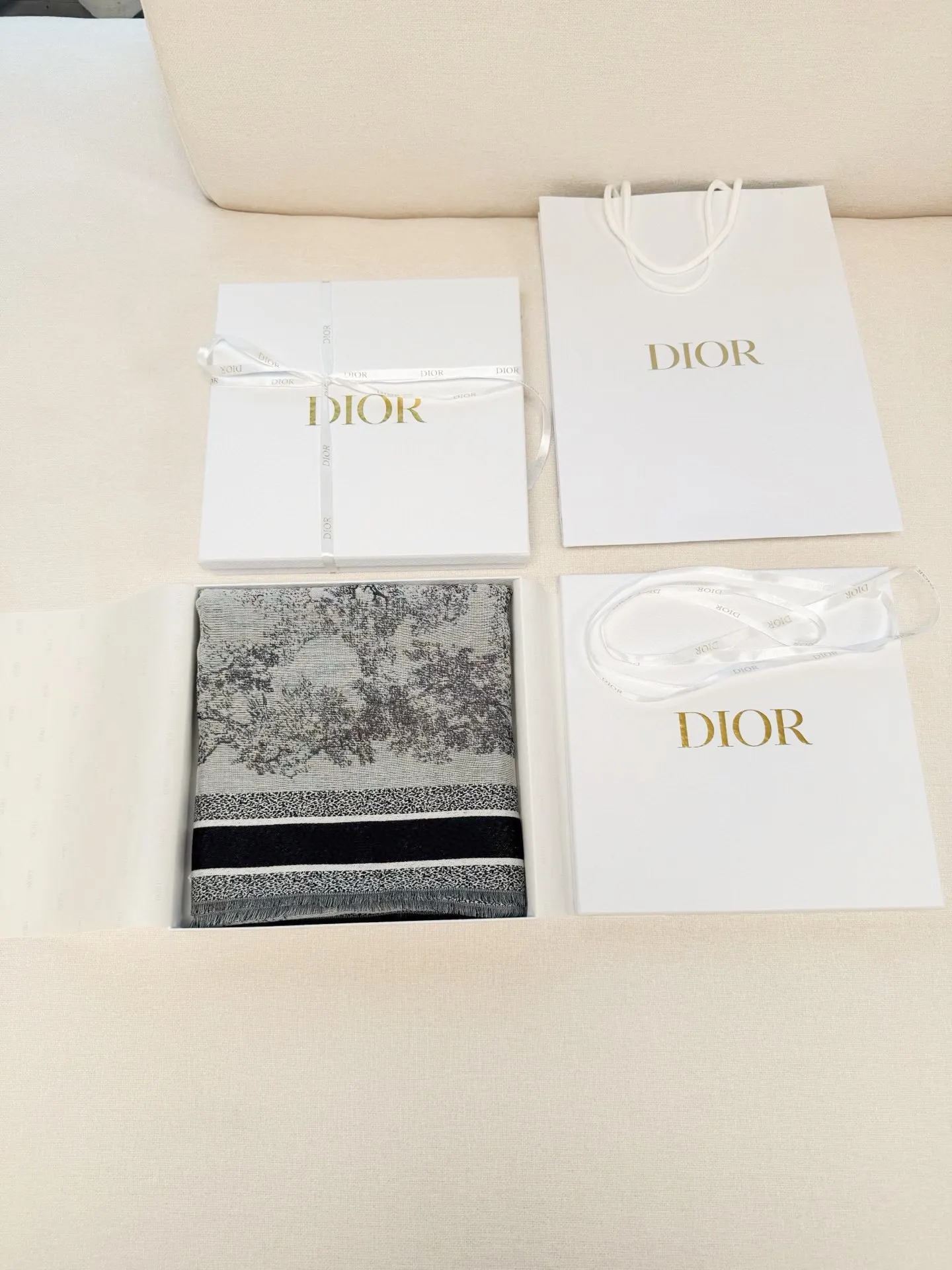 Dior 藍色 羊毛 印花 披肩 保暖披肩 圍巾