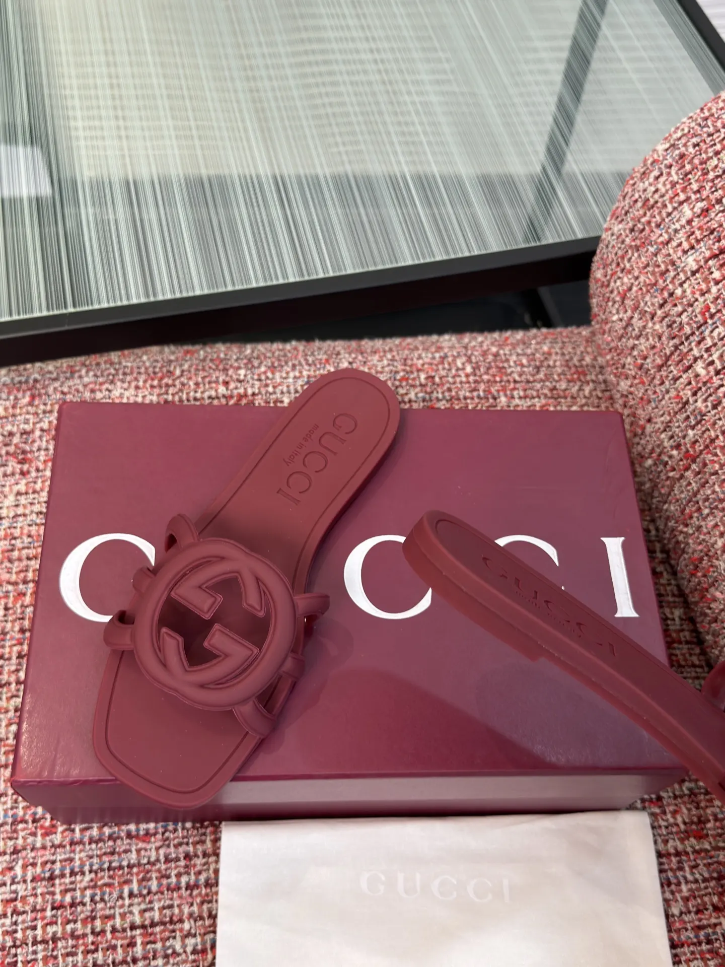 Gucci Interlocking G 酒红色凉拖 休闲 运动鞋