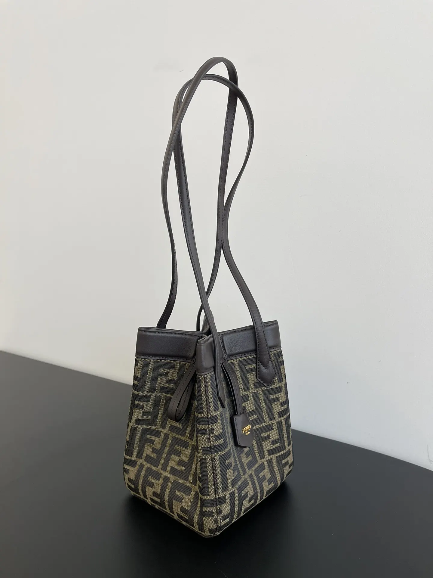 Coffee Monogram Tote Bag Leather