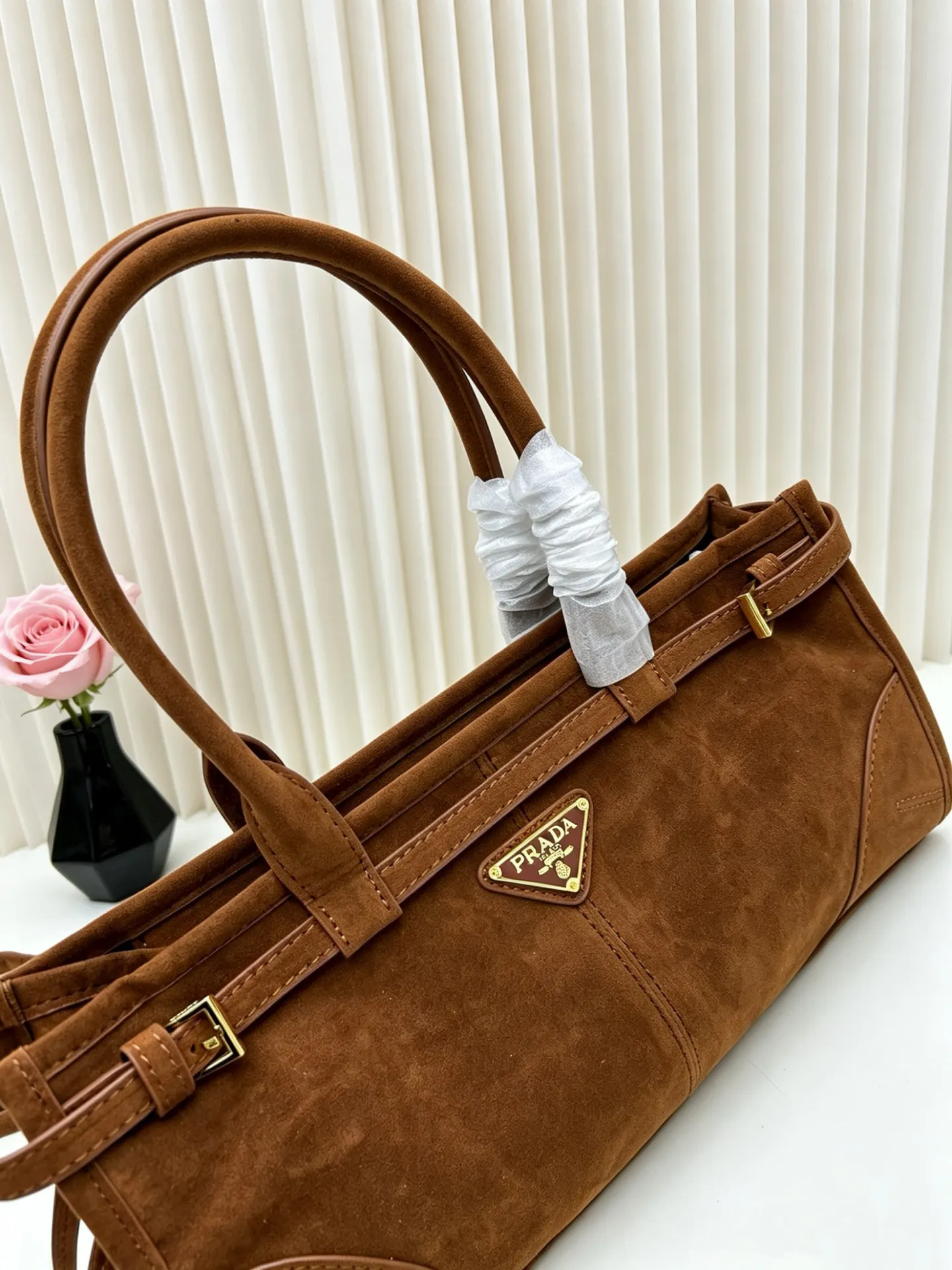PRADA 棕色麂皮手提斜挎包