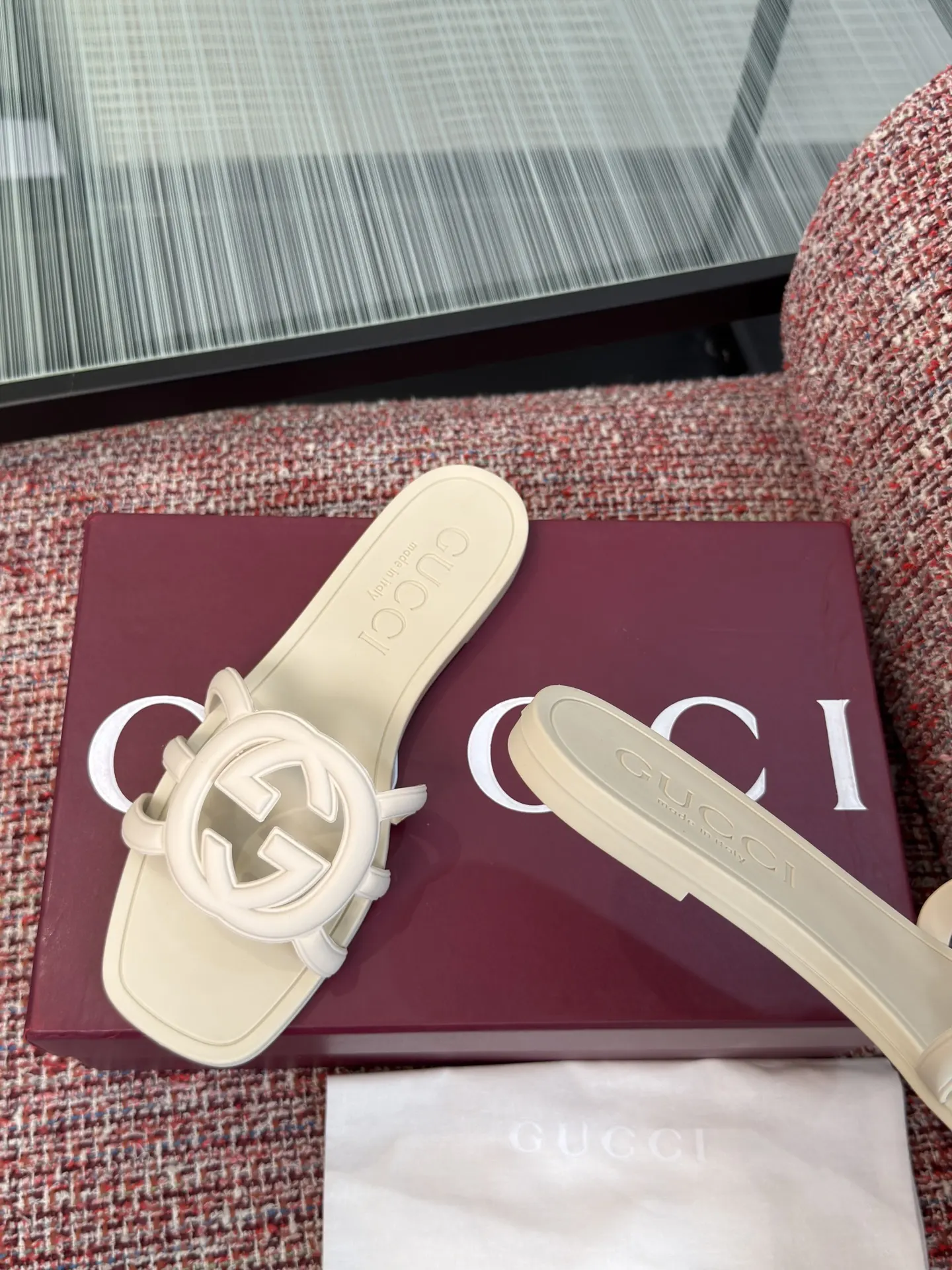 Gucci Interlocking G 米白色凉拖 休闲 运动鞋