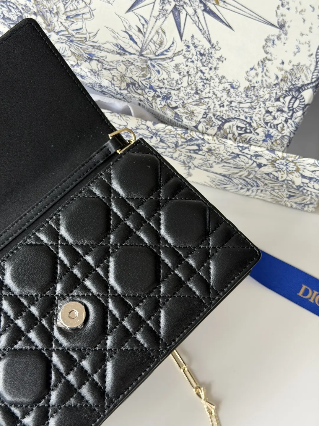 Dior 黑色羊皮链条手拿包 晚宴斜挎