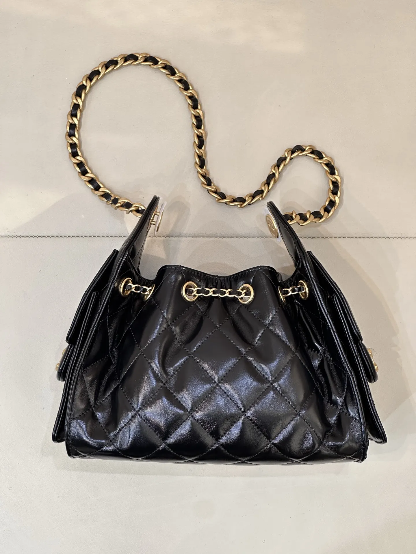 CHANEL 黑色 白色 小牛皮 腋下包 復古腋下背款
