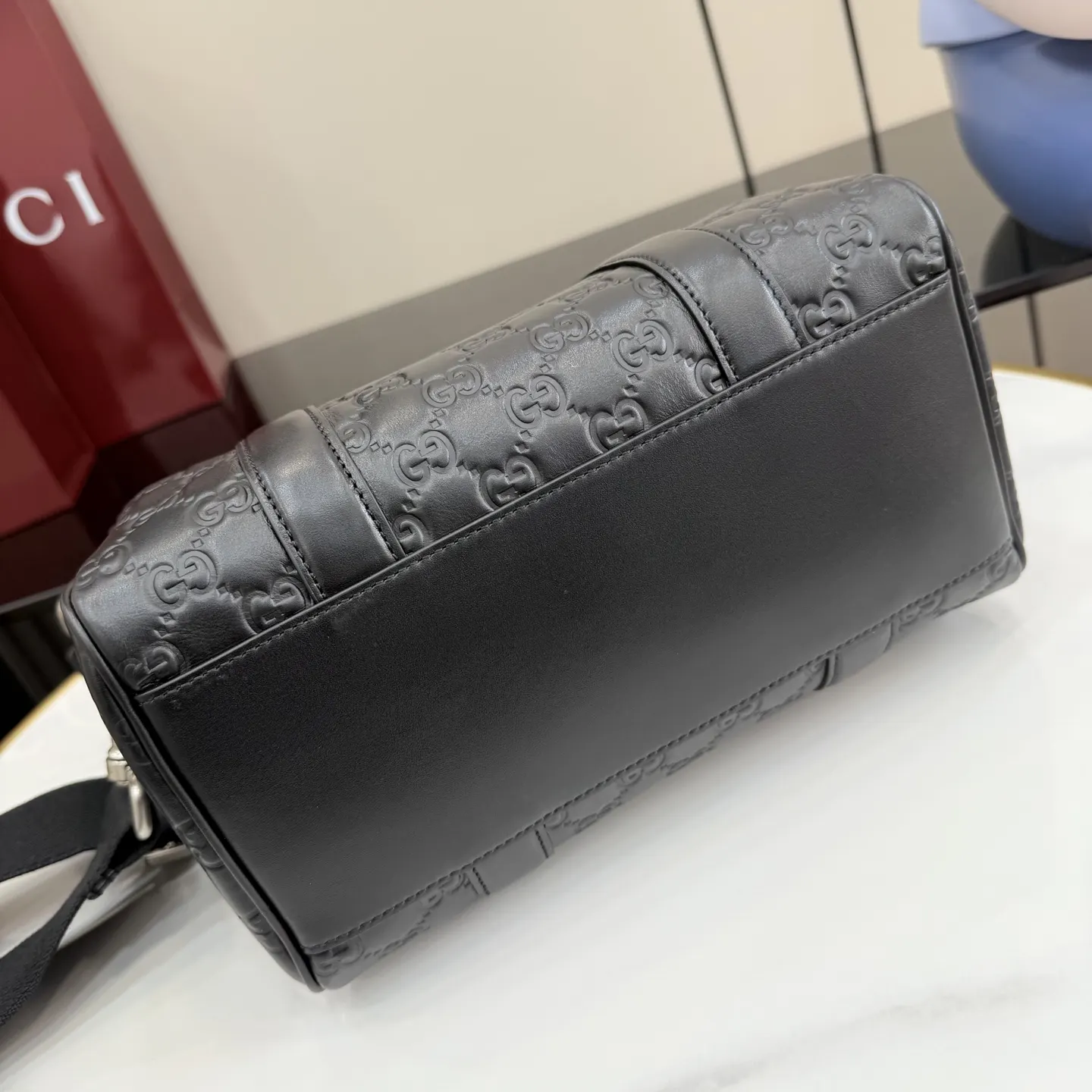 Gucci GG Emblem 黑色 皮革 旅行袋 大容量旅行款