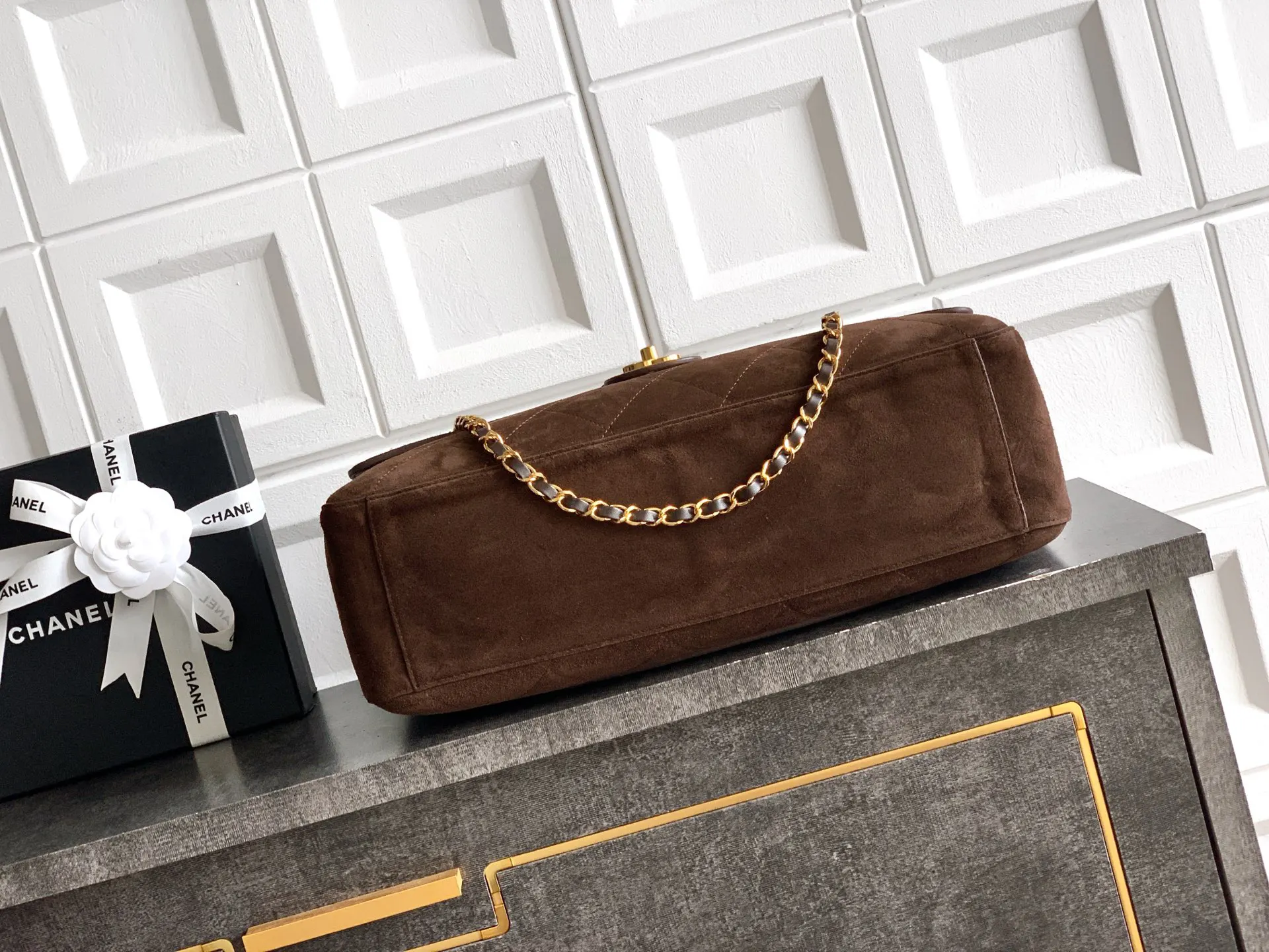 CHANEL 棕色 麂皮 旅行袋 大容量旅行款