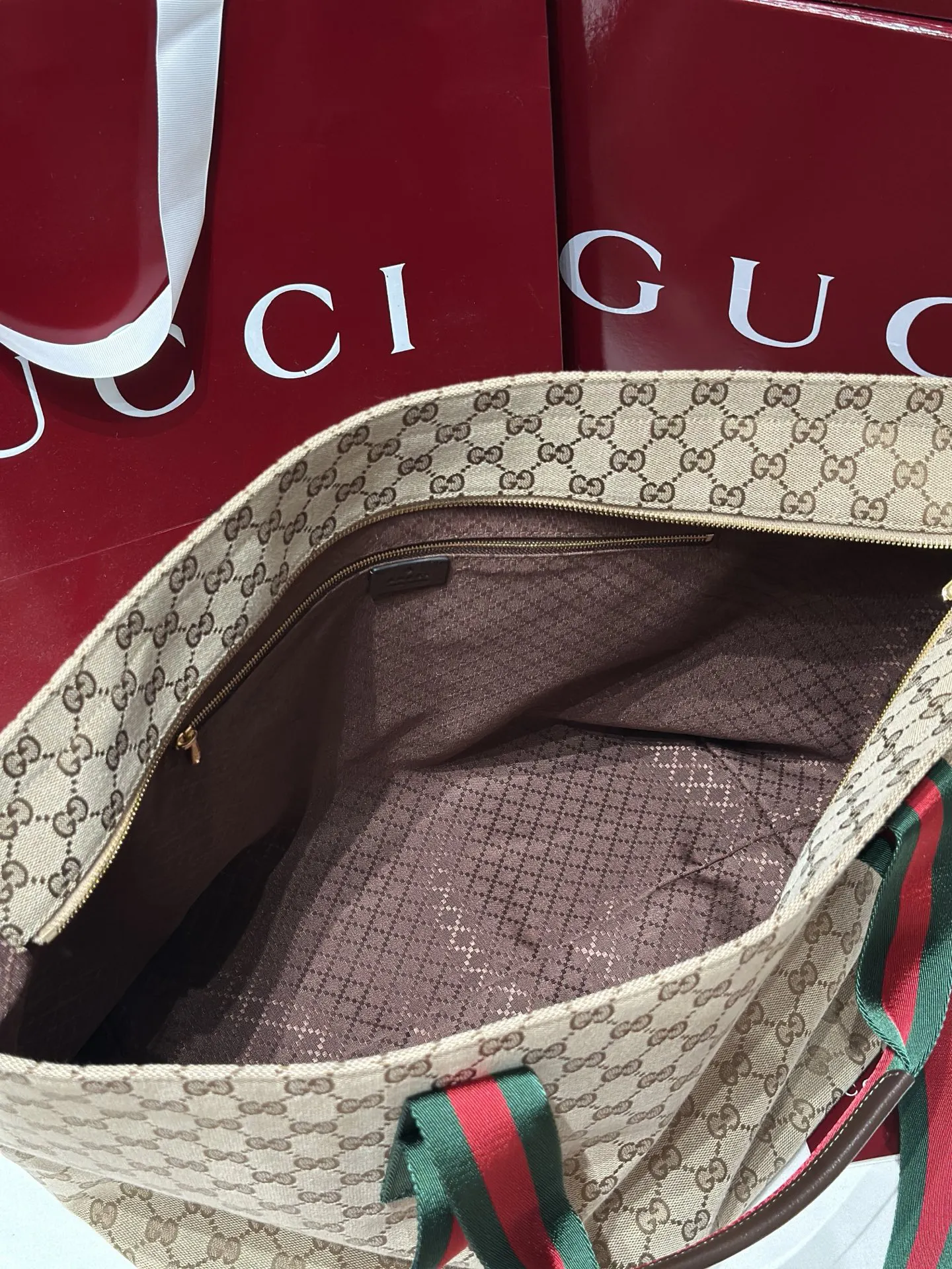 Gucci 棕色 金色 帆布 托特包 大容量托特款