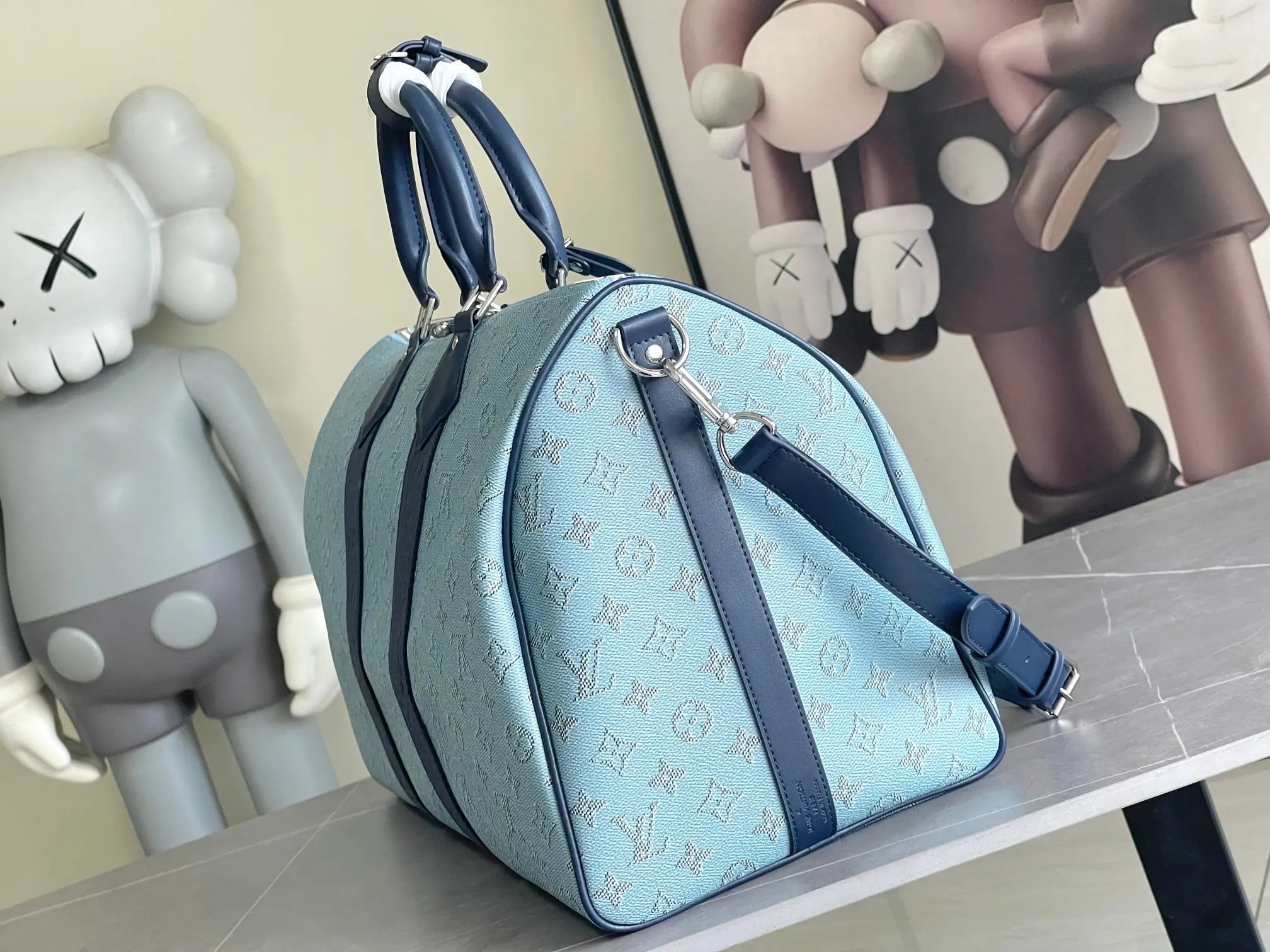 Keepall 藍色 牛皮 旅行袋 大容量旅行款