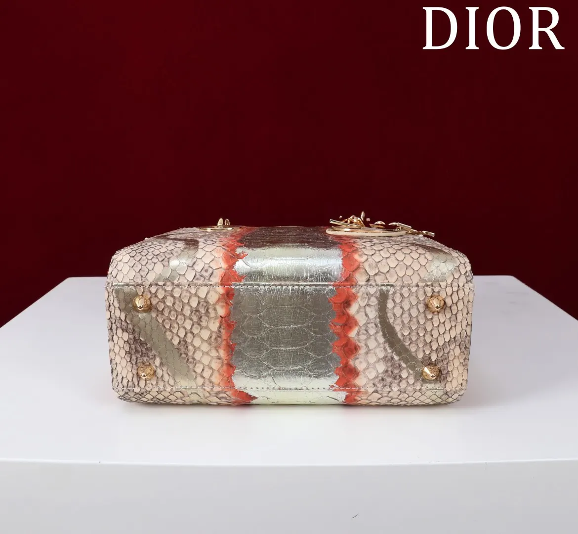 Dior Lady Dior 米白色藤格纹手提斜挎包 条纹款