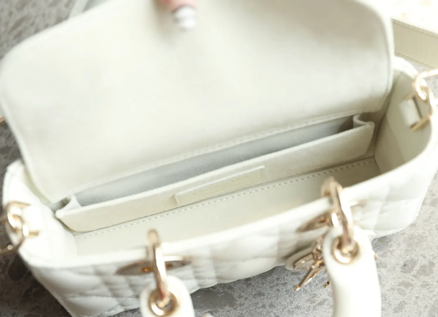 Dior Lady Dior Small White Leather Handbag