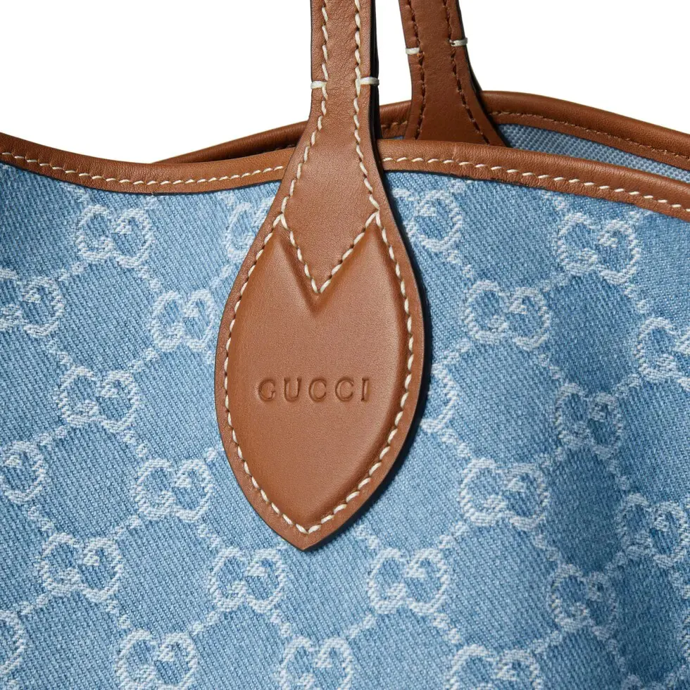 Gucci 白色 棕色 丹宁 托特包 大容量托特款
