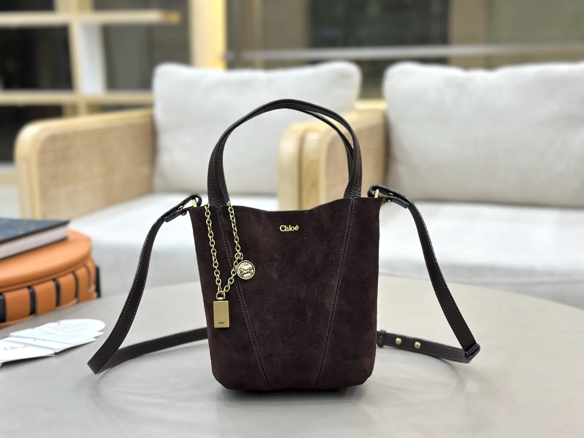 金色 麂皮 Chloe Spin系列麂皮托特包 大容量托特款