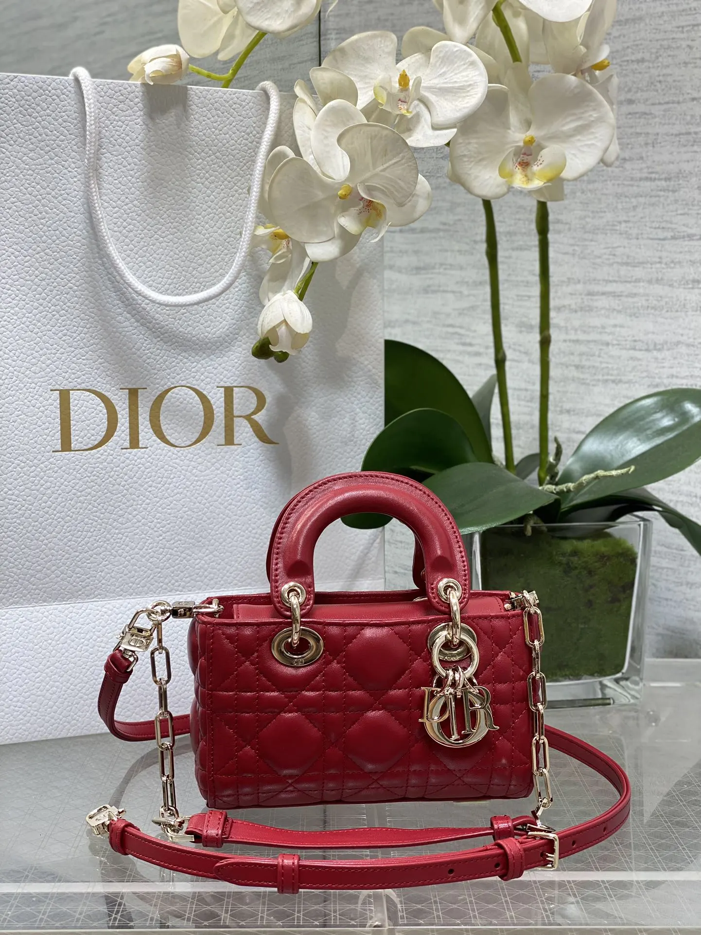 Dior 羊皮 进口 羊皮横款迷你戴妃包 Joy bag羊皮 鏈條包 精致鏈條款
