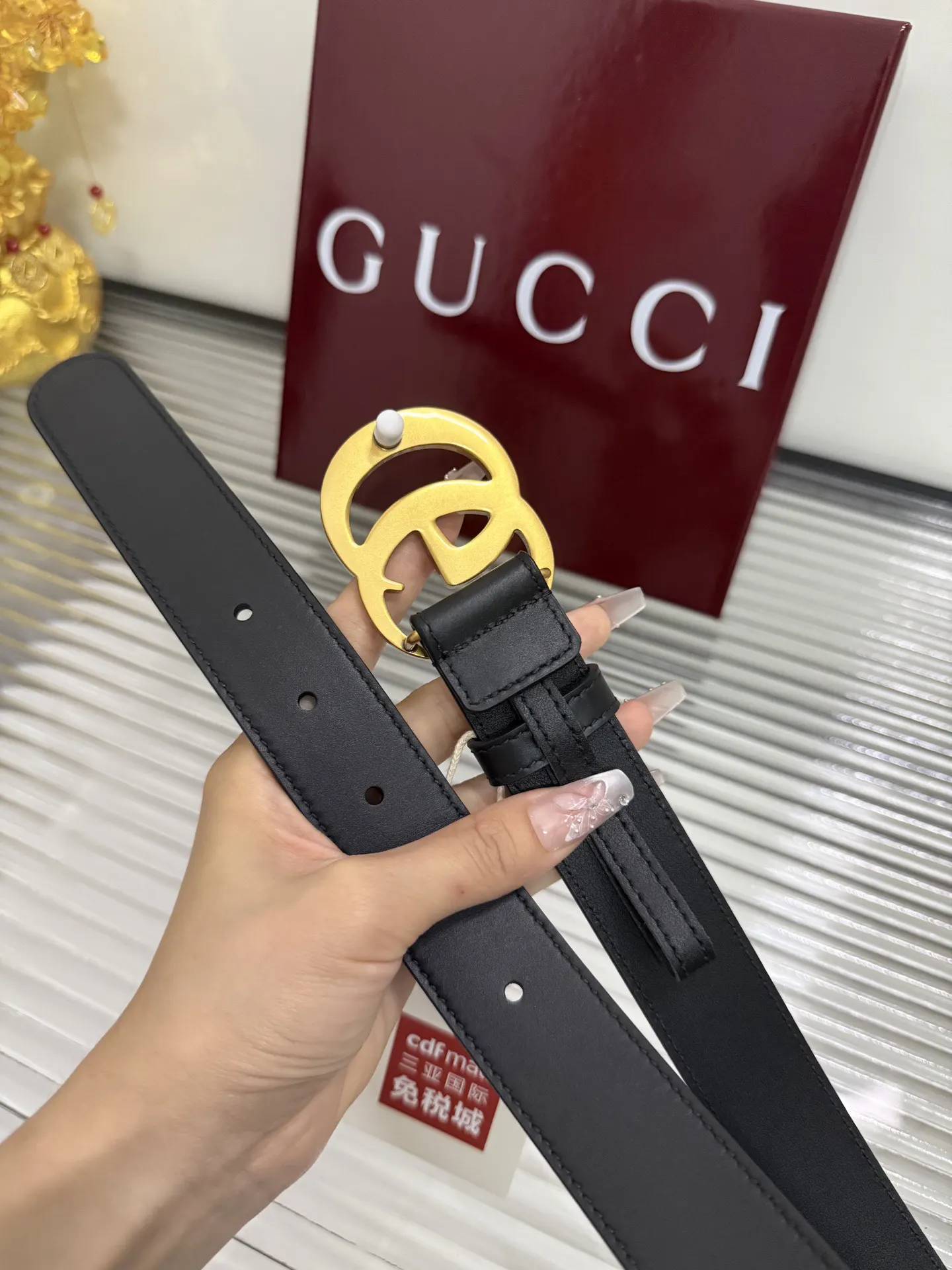 Gucci Double G 棕色 皮革 腰带