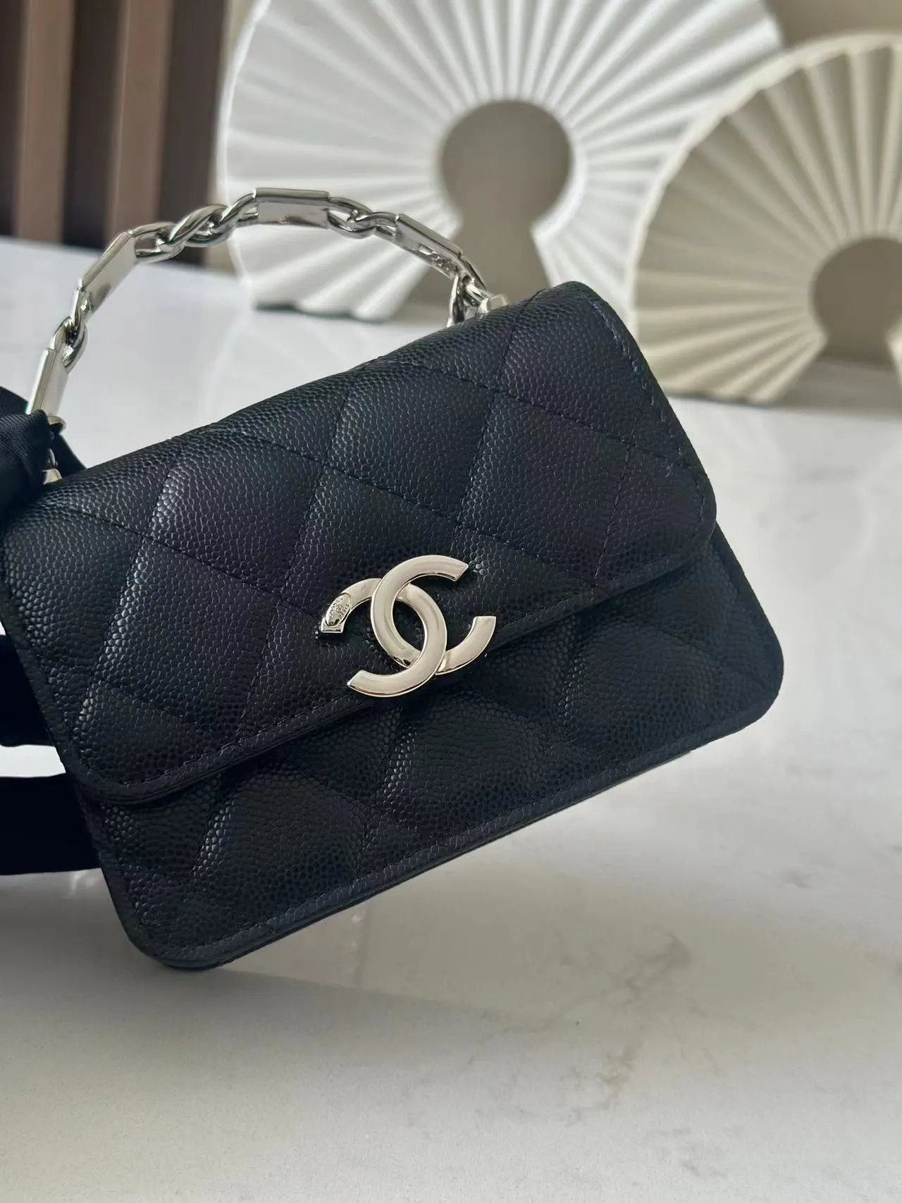 Black Gold Chain Bag Leather
