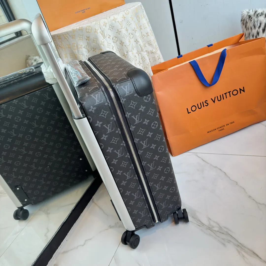LV 黑色 老花 帆布 ｜ 版 登机行李箱 四轮 旅行拉杆款 輕便出行款