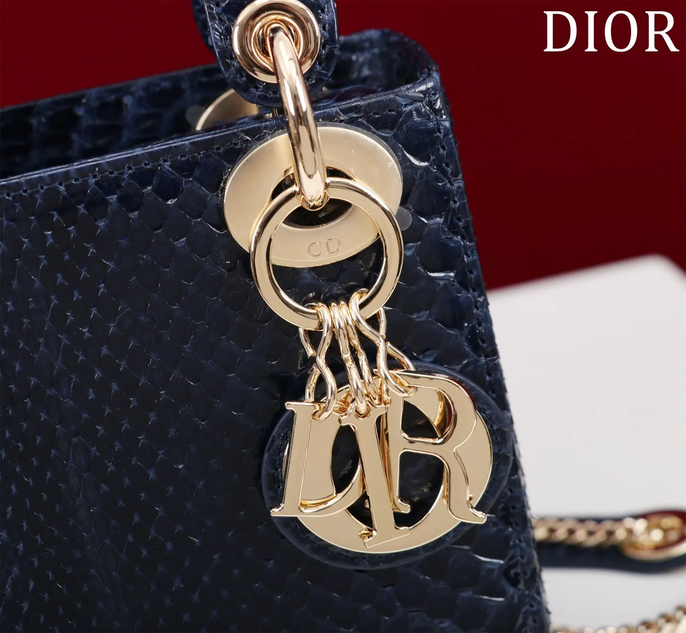 Dior Lady Dior Lady 蓝色藤格纹手提斜挎包 红底