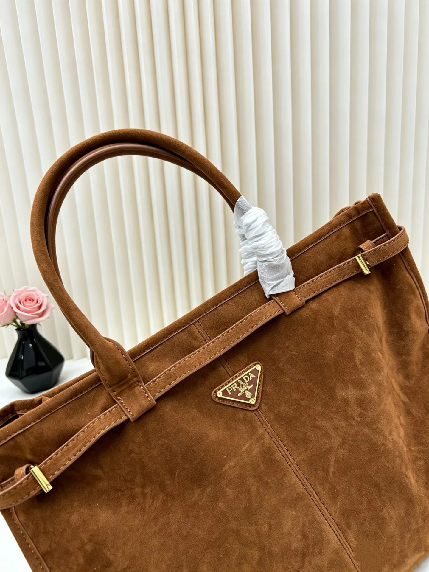 Prada Brown Suede Top Handle Crossbody Bag