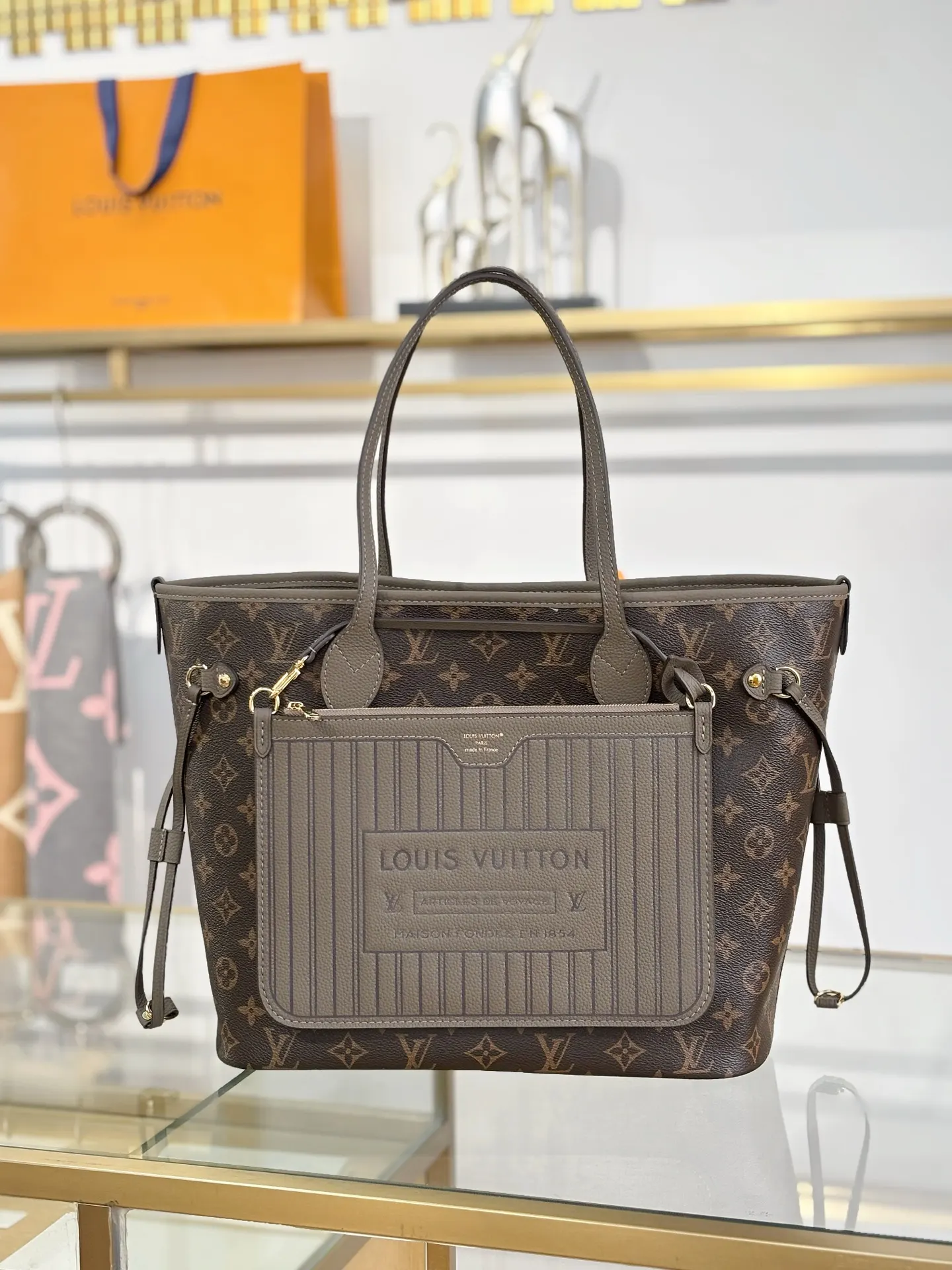 Neverfull 老花 灰色 腋下包 复古腋下背款