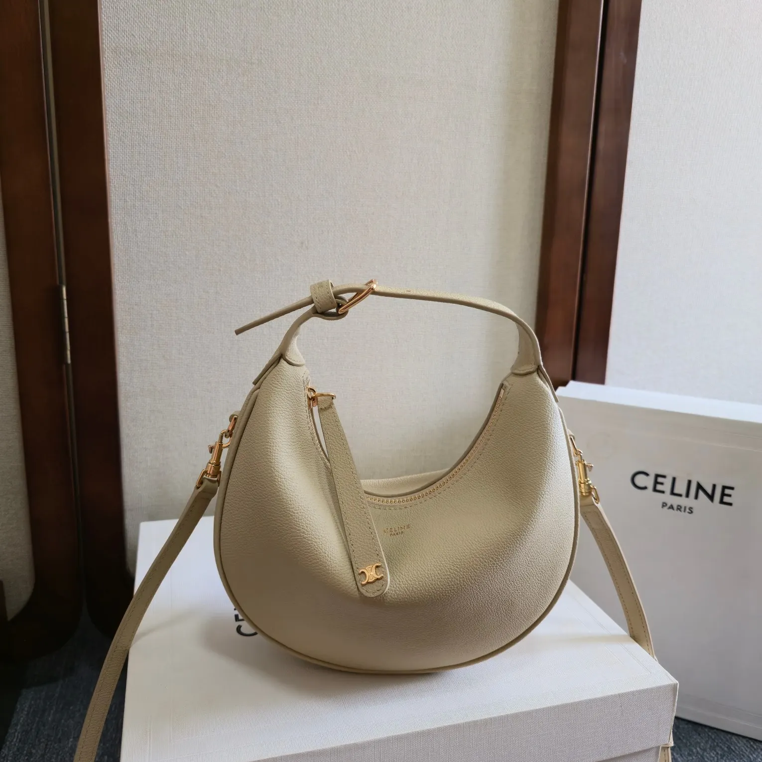 Beige Crossbody Bag Commuter Lightweight Leather