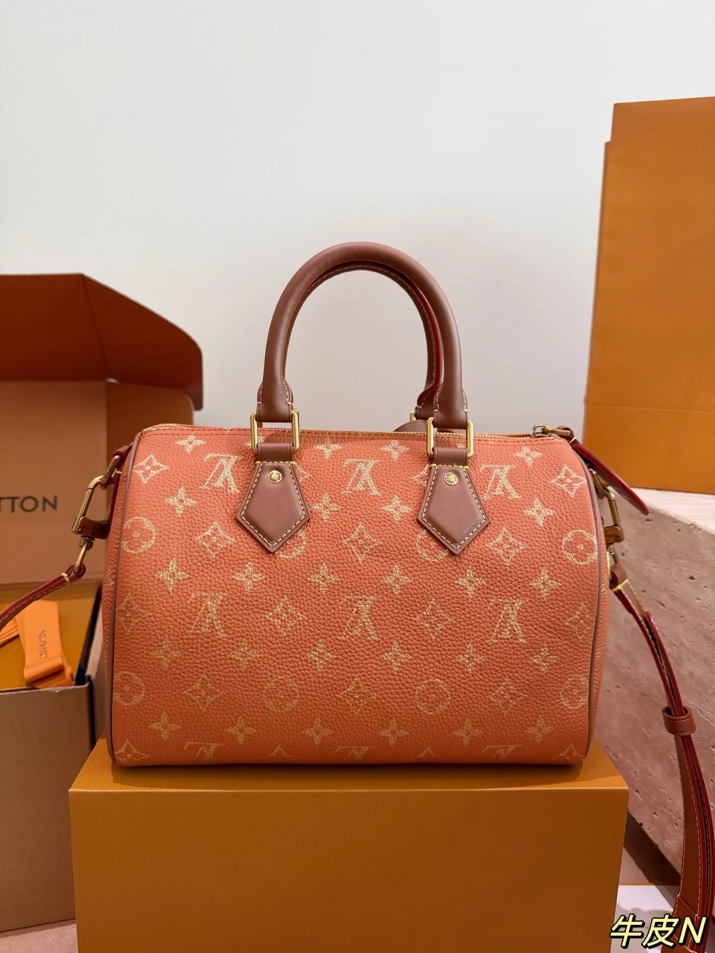 LV Speedy 焦糖色 老花 牛皮 链条包 精致链条款