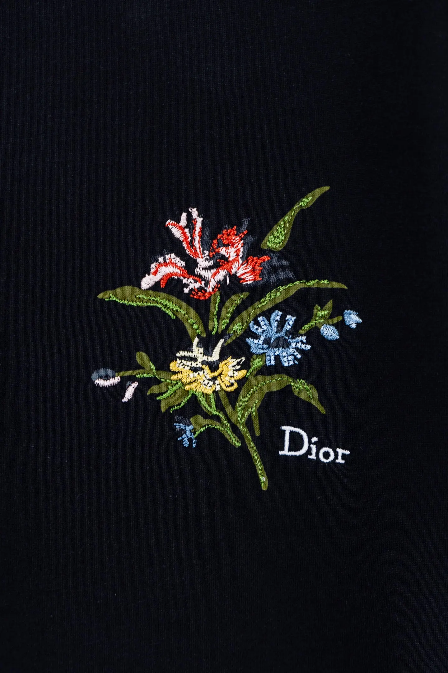 Dior White Embroidery Print Short Sleeve T-Shirt