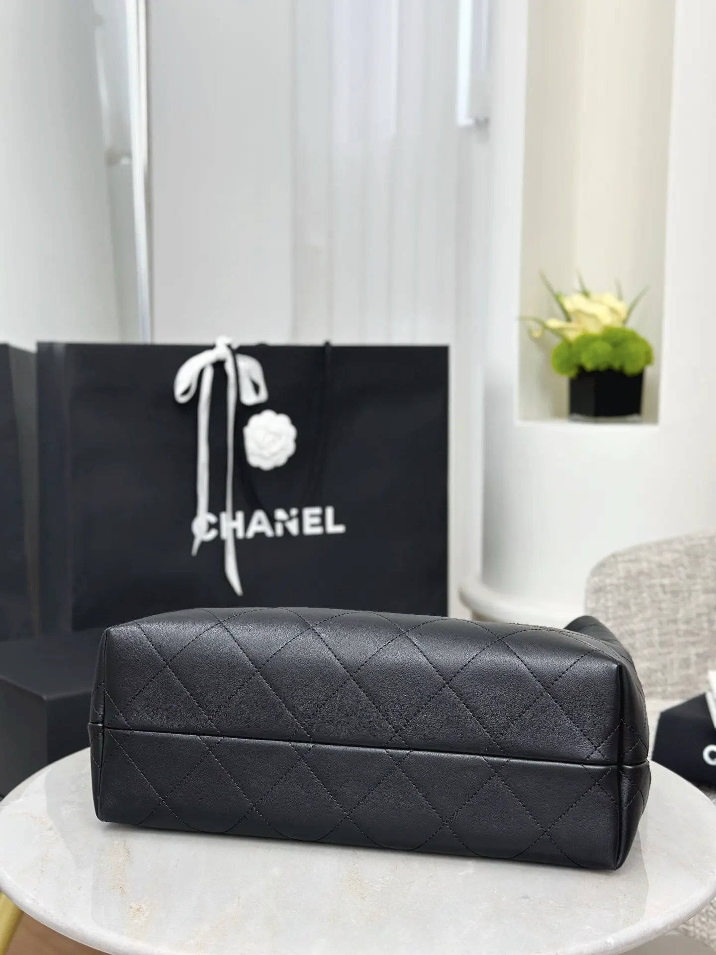 CHANEL 黑色牛皮手提链条包 通勤款 复古款
