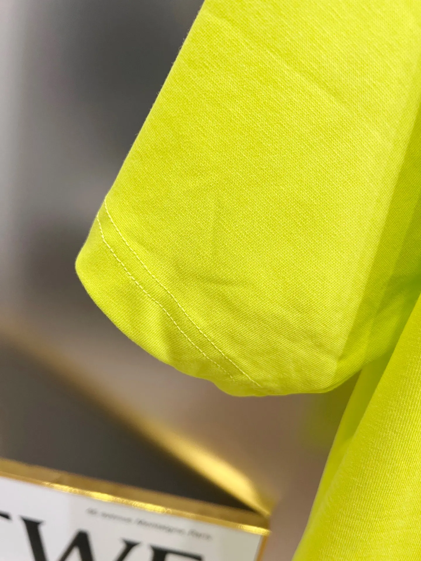 Balenciaga Blue Crest Letter Crew Neck T-Shirt In Neon Yellow