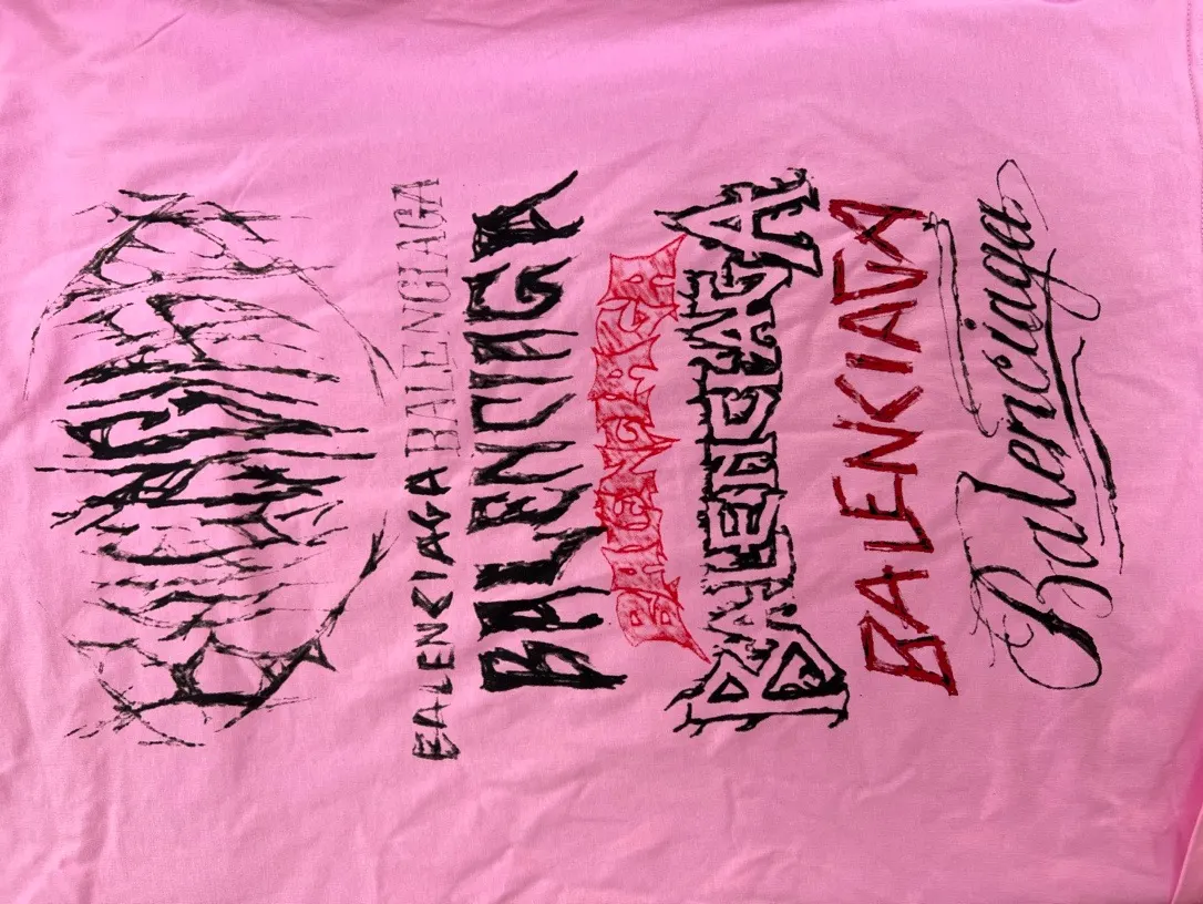 Balenciaga 粉色 Logo 印花 短袖T恤 街头休闲款