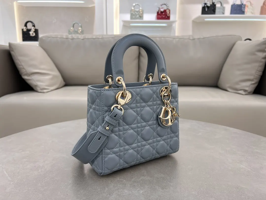 Dior Lady Dior 蓝灰色羊皮手提斜挎包 小号款