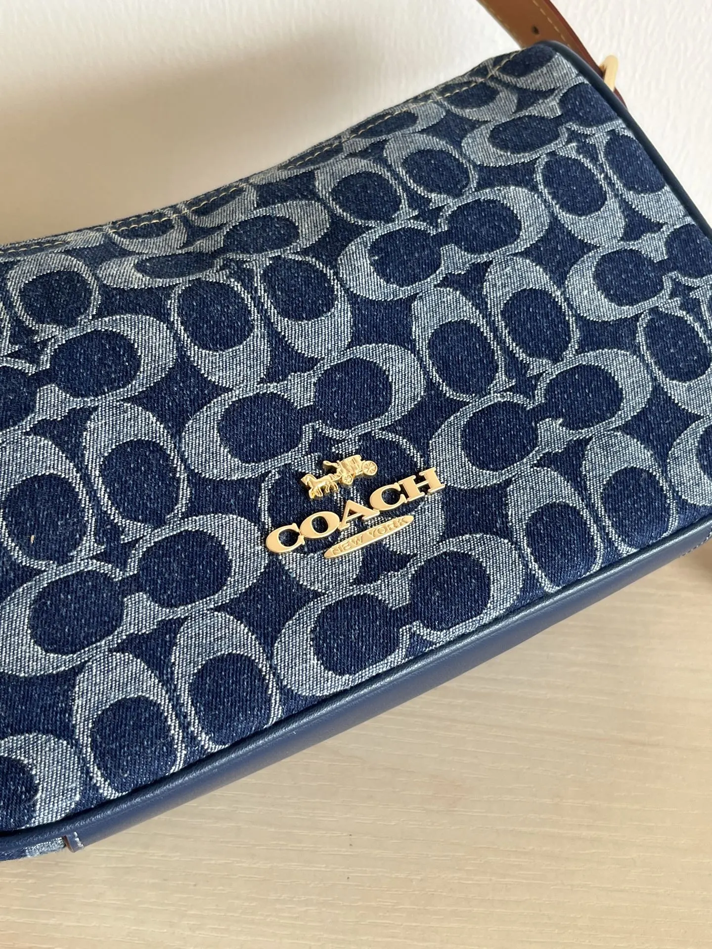 Coach 藍色 丹宁 牛皮 雙肩包 实用雙肩款