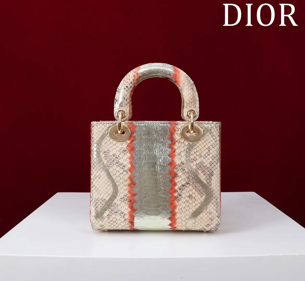 Dior Lady Dior 米白色藤格纹手提斜挎包 条纹款