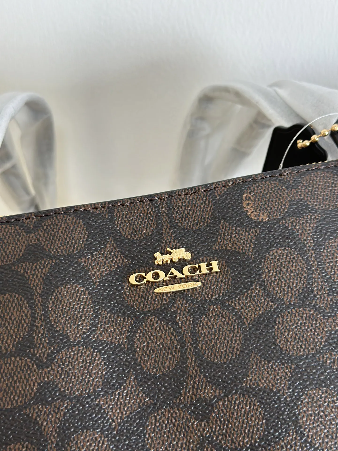 Coach 咖色 老花 牛皮 托特包 大容量托特款